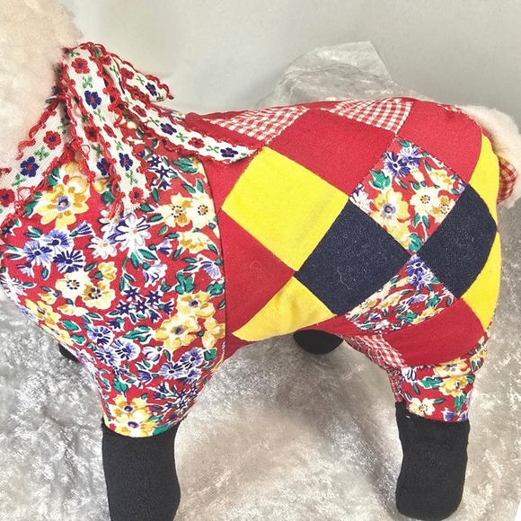 70s/80s VTG  Patchwork Quilted Stuffed Sheep Lamb Folk Art Primitive Decor 12" - Picture 5 of 11